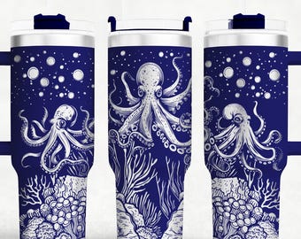 Octopus 40oz Tumbler wrap laser SVG File Tumbler, Octopus Ocean Tumbler laser engraved Rotary files Craft Project.
