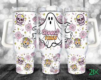 40 oz beker png Spooky Vibes 40 oz blusbeker met handvat Halloween Ghost sublimatie digitaal bestand, png