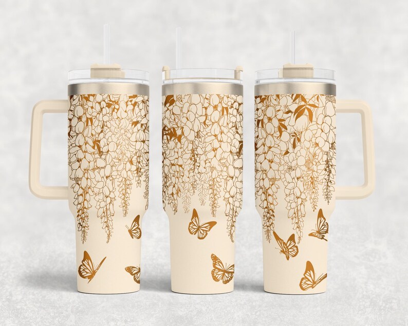 Floral Engraving Wraps for 40oz Tumbler | Climbing Flowers Laser File 6 Bundle | Elegant Vine and Butterfly Design for Laser Rotary