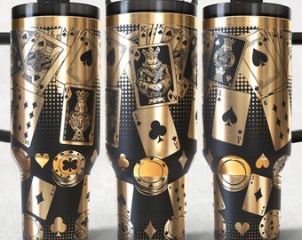 Playing Card 40 oz Tumbler Wrap Laser SVG Files, Laser engraving Cards Seamless Tumbler laser rotary designs.