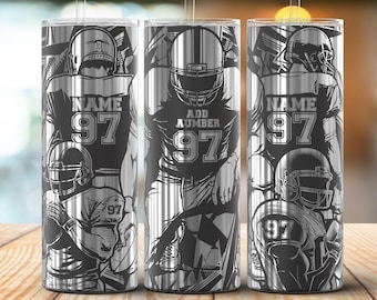 Customizable Football Player 20oz Skinny Tumbler Wrap Laser Add your own numbers engraving SVG and PNG Files.