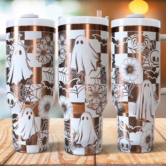 Retro Halloween  40oz Tumbler Wrap Laser, Cute Ghost Laser engraving Quencher Tumbler laser rotary SVG and PNG Files.
