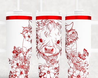 Hooglandkoe 40 oz Tumbler wrap laser SVG-bestand Naadloos Tumbler Design, schattige koe Stanley lasergegraveerde bestanden Craft Project.