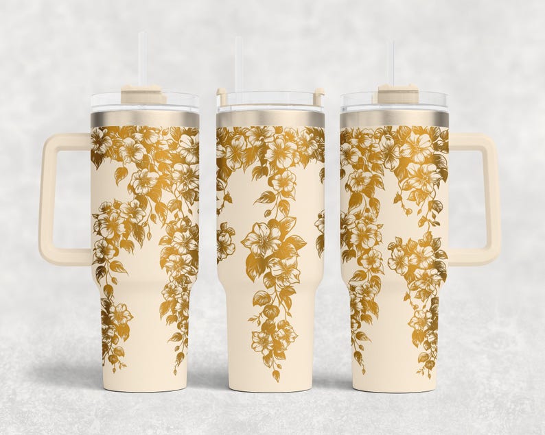 Floral Engraving Wraps for 40oz Tumbler | Climbing Flowers Laser File 6 Bundle | Elegant Vine and Butterfly Design for Laser Rotary