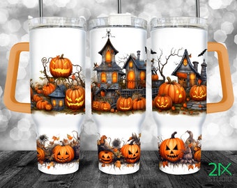Haunted House Halloween 40 oz beker 40 oz blusbeker met handvat pompoen sublimatie digitaal bestand, png PNGEgg