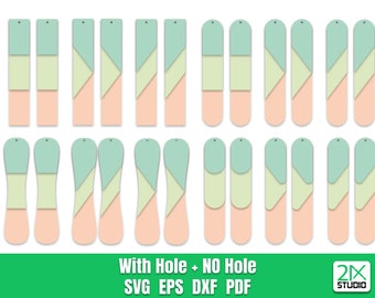 Long Rectangle Earrings | Stacked earring SVG | Three Parts Parts Earrings Template SVG Files For Cricut And Digital File instant download.