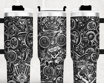 Gearhead 40oz beker wrap laser SVG-bestand naadloze beker, auto-onderdelen beker lasergegraveerde roterende bestanden Craft Project.