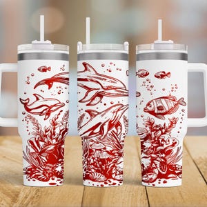 Delfin 40 oz Tumbler wrap Laser SVG-Datei Nahtlose Tumbler Design, Delfin Ocean Tumbler Laser gravierte Dateien Laser Dreh Handwerk Projekt.