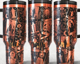 Tarot cards 40 oz Tumbler Wrap Laser SVG Files, Laser engraving Mystical Tarot Cards Seamless Tumbler laser rotary designs.