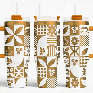 Geometric Coffee 40oz Tumbler wrap laser SVG File Seamless Design, Geometric full wrap tumbler laser Rotary engraved files Craft Project