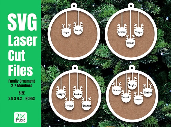 Personalized SVG, Reindeer SVG, glowforge files, 2-7 Members Christmas family ornaments 2020 SVG Digital File Download.