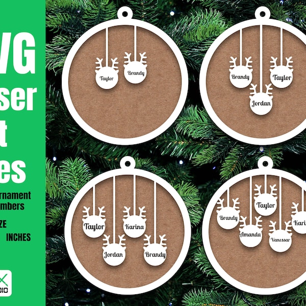 Personalized SVG, Reindeer SVG, glowforge files, 2-7 Members Christmas family ornaments 2020 SVG Digital File Download.