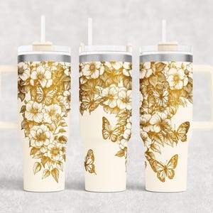 Floral Engraving Wraps for 40oz Tumbler | Climbing Flowers Laser File 6 Bundle | Elegant Vine and Butterfly Design for Laser Rotary