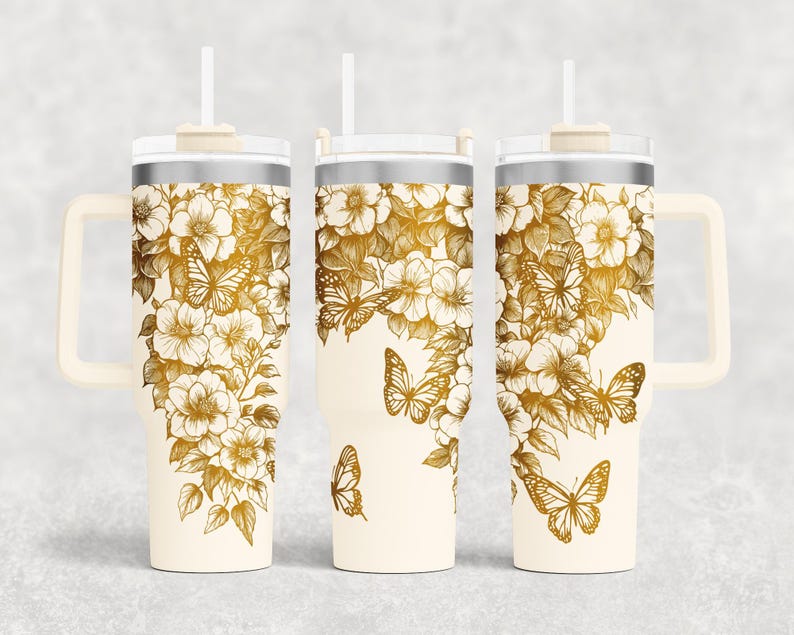 Floral Engraving Wraps for 40oz Tumbler | Climbing Flowers Laser File 6 Bundle | Elegant Vine and Butterfly Design for Laser Rotary