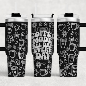 Coffee Mode 40oz Tumbler Wrap Laser SVG Files, Coffee Lover Seamless Tumbler laser Rotary Engraved files Craft Project.