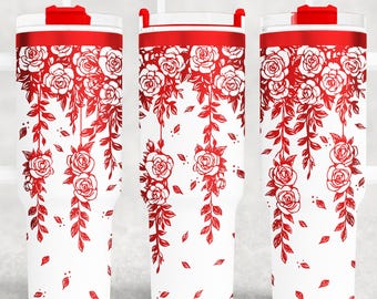 Climbing Roses 40 oz Tumbler Wrap Laser SVG Files, Laser engraving Roses flower Seamless Tumbler laser rotary designs Craft Project.