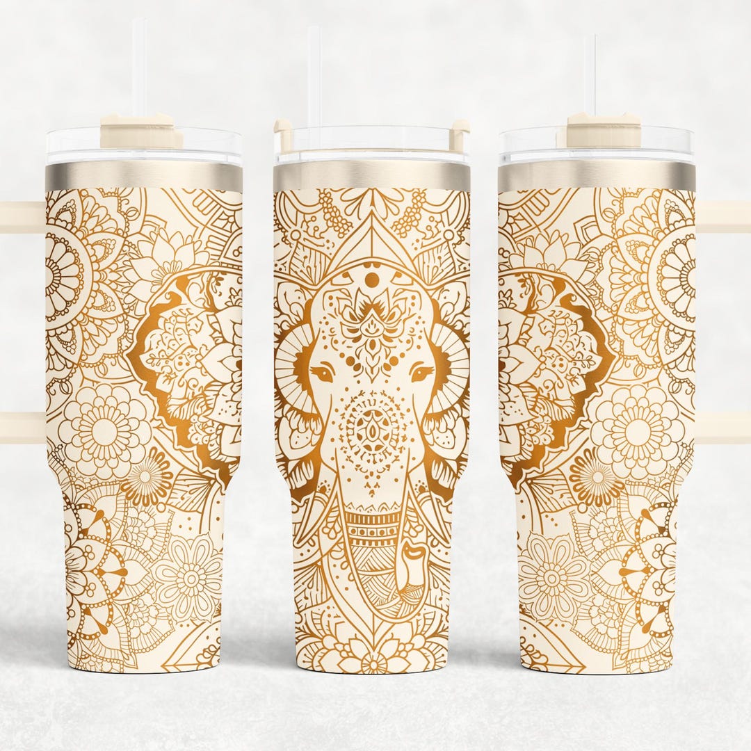 Elephant Mandala Tumbler Wrap Laser SVG File Seamless Mandala Art 40oz 