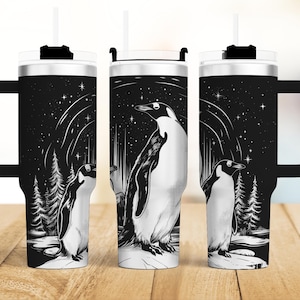 Archivo SVG láser para envolver vasos de pingüino sin costuras, vaso de 40 oz de la familia Penguin, archivos grabados con láser rotatorio, proyecto de manualidades