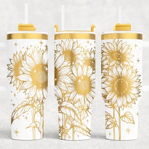 Tournesol 40 oz laser fichier SVG Floral Seamless Tumbler, fichiers rotatifs gravés au laser pour emballage complet du gobelet pour laser rotatif.