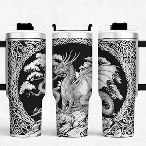 Dragon Tumbler laser SVG-bestand naadloze ontwerpen, Dragon Fantasy volledige wrap 40oz Tumbler laser roterende gegraveerde bestanden ambachtelijk project