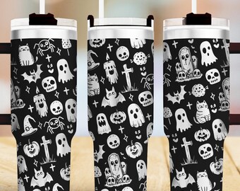 File SVG per la decorazione laser di bicchieri da 40 oz con disegni di Halloween, file SVG per incisione laser rotativa di bicchieri senza cuciture per progetti artigianali.