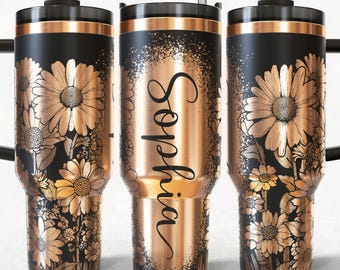 Add Name Daisy 40oz Tumbler Wrap Laser SVG Files, Daisy flowers Laser engraving Quencher Tumbler laser rotary SVG and PNG Files.