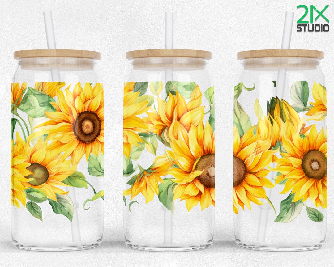 Sunflower 16oz Libbey Glass Can Wrap Sublimation Flowers Libby SEAMLESS ...
