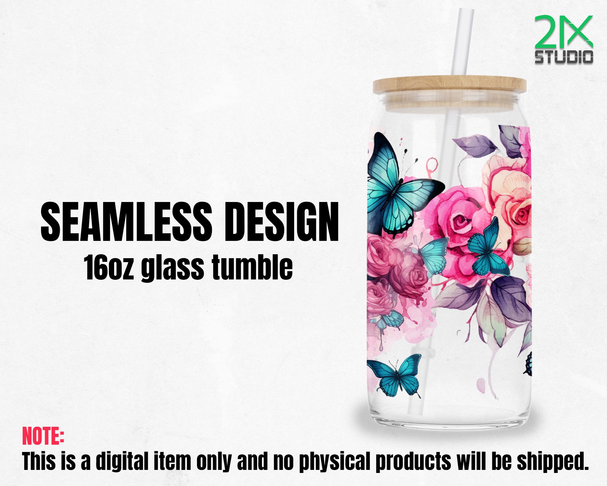 Skulls and Butterflies 16oz Libbey Glass Can Wrap Sublimation Halloween ...