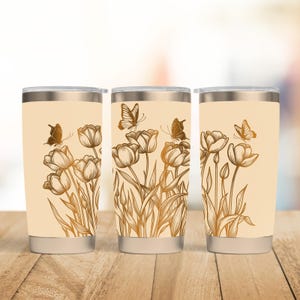 Tulpe 20 Unzen & 30 Unze Tumbler Wrap Laser SVG-Dateien, Tulpe Blume Tumbler Laser Dreh gravierte Dateien Handwerksprojekt.