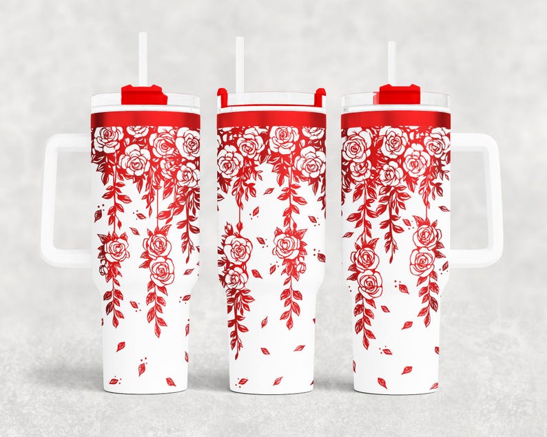 Floral Engraving Wraps for 40oz Tumbler | Climbing Flowers Laser File 6 Bundle | Elegant Vine and Butterfly Design for Laser Rotary