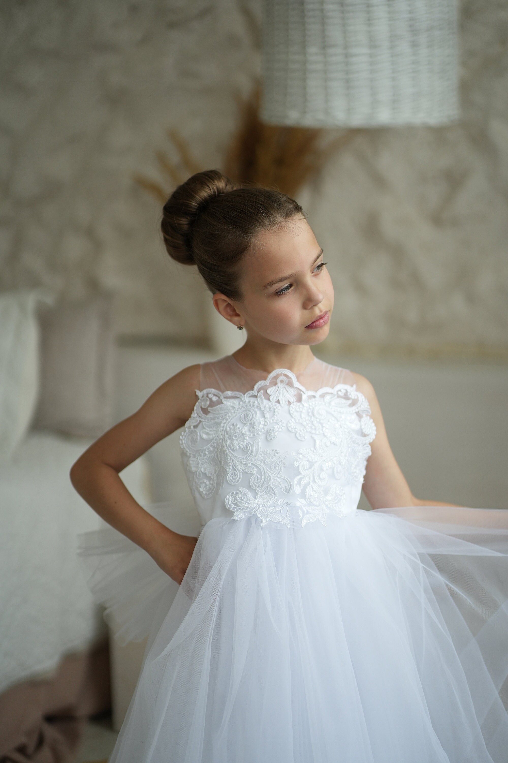 Flower Girl Dress Train Ivory Flower Girl Dress Tulle Dress Etsy