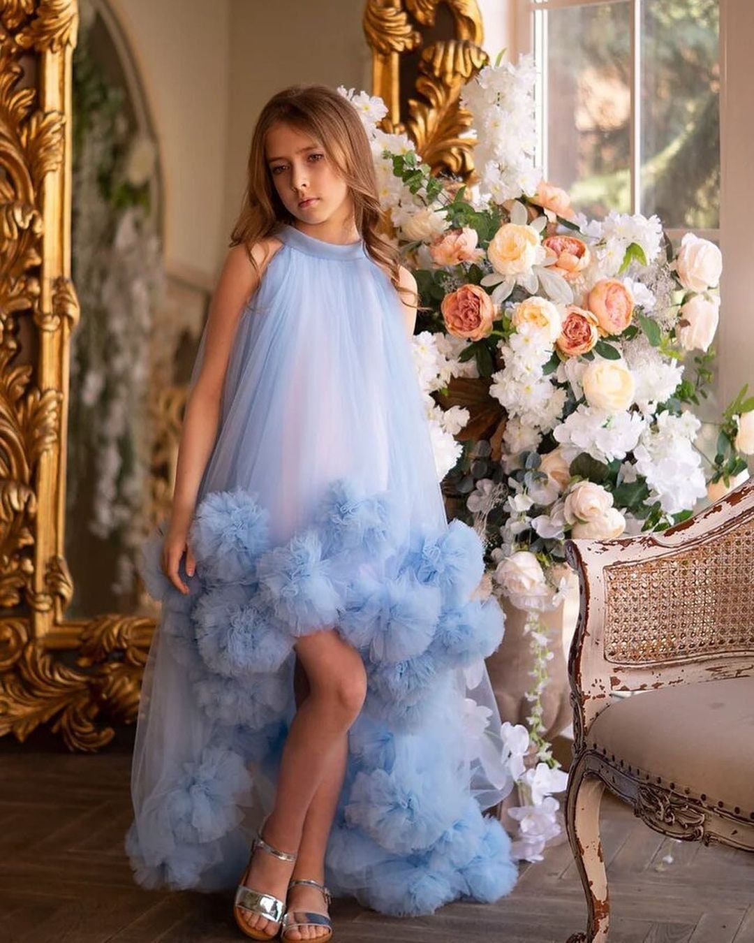 Blue Flower Girl Dress, Flower Girl Dress Tulle, Baby Wedding Dress