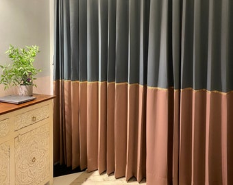 Set of 2 Color Block Curtains Blackout Bedroom Curtains Room Darkening curtain for Living Room Rod Pocket Grommet Top window Drapes Two Tone