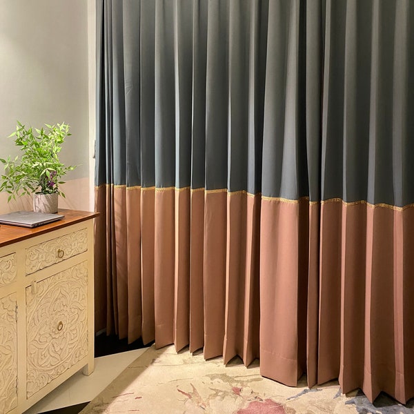 Set of 2 Color Block Curtains Blackout Bedroom Curtains Room Darkening curtain for Living Room Rod Pocket Grommet Top window Drapes Two Tone