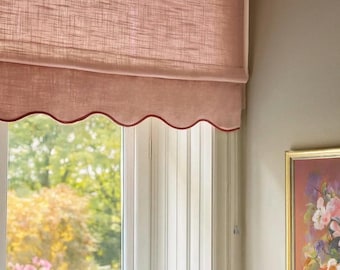 Scallop Edge Roman Shades With No Line Pink Linen Roman Blinds Custom Roman Shade With Chain Mechanism Nursery Roman Shade with Hardware