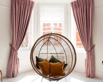 Cortina de terciopelo rosa empolvado, de lujo, hecha a medida, extra ancha, para sala de estar, con bolsillo para varilla francesa extra larga, juego de 2 cortinas de terciopelo ruborizado