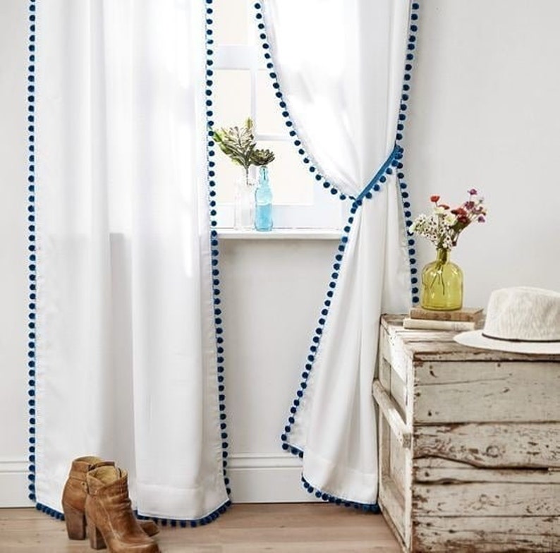 Classic White Pom Pom Curtains Pom Pom Window Curtains Pom Pom Blackout