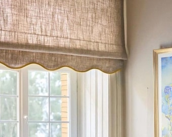 Linen Roman Shade with Scallop Pattern Roman Blind Scallop Edge Flat Roman Shade With Trim Custom Roman Shade With Hardware Nursery Curtain