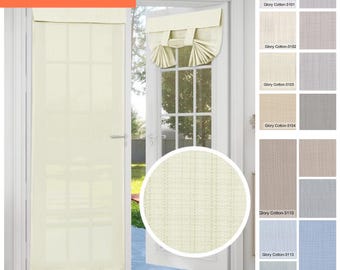 Cortinas para puertas francesas con aspecto de lino, color blanco roto, adhesivas, sin perforaciones, para privacidad de puertas, ventanas, puertas de entrada, ventanas laterales, cortinas fáciles de instalar