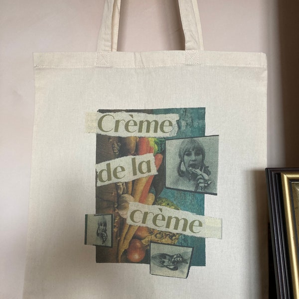 torba bawełniana, tote bag z nadrukiem z kolażu "creme de la creme"