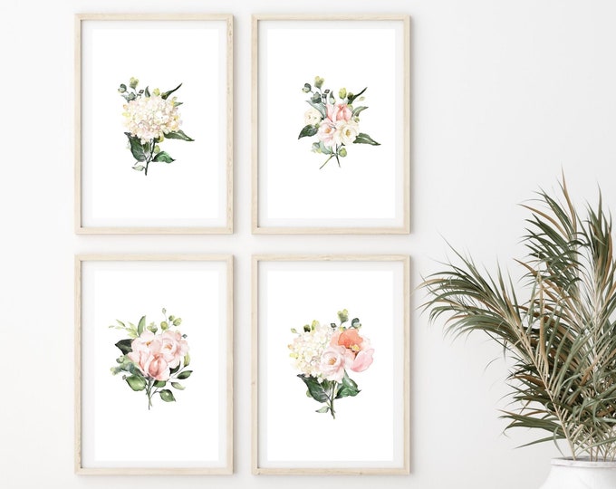 Set of 4 Floral Wall Art, Living Room Wall Decor, Digital Download ...