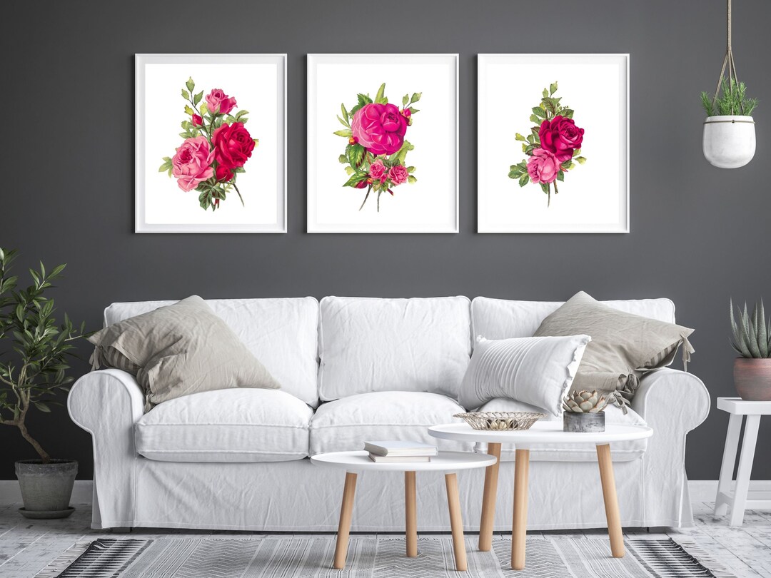 Set of 3 Floral Wall Art Living Room Wall Decor Digital - Etsy