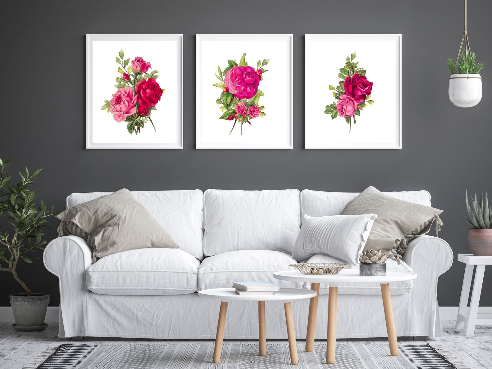 Set of 3 Floral Wall Art Living Room Wall Decor Digital | Etsy