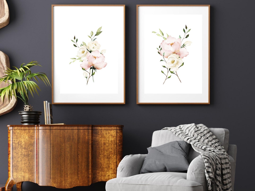 Set of 2 Floral Wall Art, Living Room Wall Decor, Digital Download ...