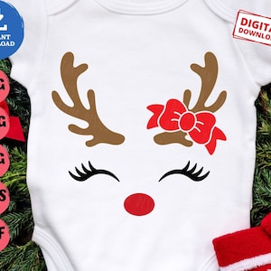 Girl Reindeer Face Svg, Girl Reindeer Svg, Reindeer Face with Bow Svg, Girl Christmas Svg, Christmas Reindeer Svg, Christmas Reindeer Face