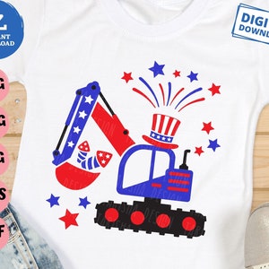 4 de julio Excavadora svg, Boys Patriotic Shirt svg, Boy July 4th Construction Truck, American Flag Excavator svg, Patriotic Excavator svg