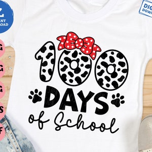 100 Dagen School met Strik Svg, Meisje 100 Dagen Shirt Svg, Meisje 100 Dagen Svg, 100 Dagen Schoolhondenliefhebber Svg, 100 Dagen Hondenpoten Svg