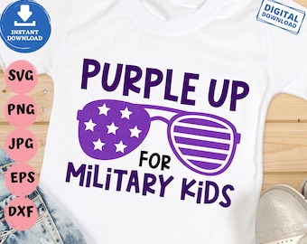 Purple Up For Military Kids Svg, Military Children Month Svg, Purple Up with Sunglasses Boy Svg, Military Kid Sunglasses Svg