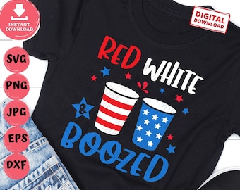 Rödvit och berusad Svg, Rolig Fjärde Juli Svg, Ölmuggar Amerikansk Flagga Svg, 4 juli Party T-shirt Svg, Självständighetsdagen T-shirt Svg