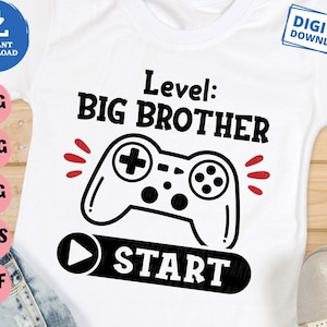 Level Big Brother Start Svg, Big Brother Game Controller Svg, Promoted To Big Brother Gamer Svg, Brother Announcement Svg